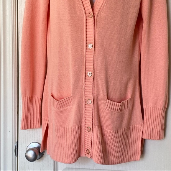 ISAAC MIZRAHI essential knit button up long cardigan in peach pink XS - Picture 8 of 12